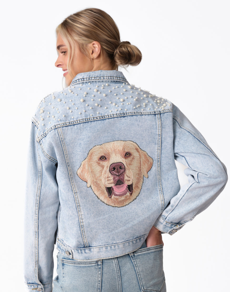 Jentlouis Resin Coated Denim Jacket Sサイズ The Pearl Denim Jacket | Custom Pet Embroidered Jean Jacket