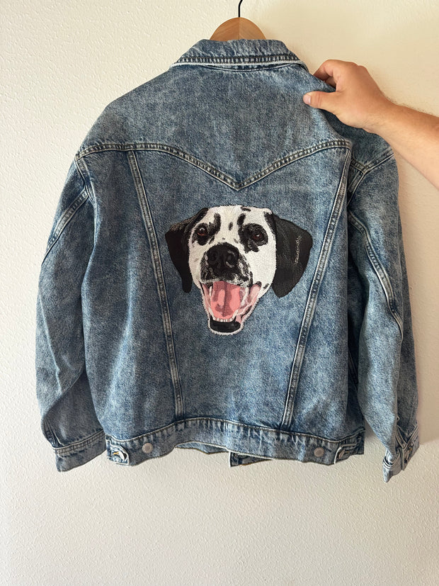 The Ultimate Custom Large Pet Portrait Embroidered Patch Denim Jacket