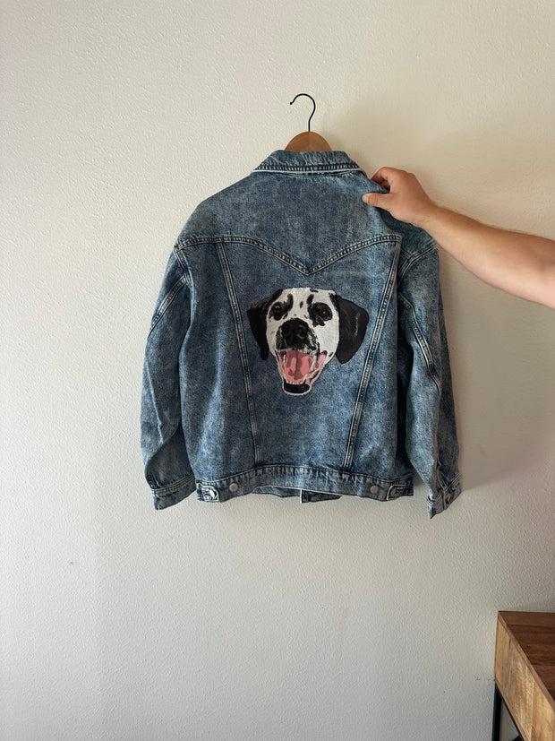 The Ultimate Custom Large Pet Portrait Embroidered Patch Denim Jacket