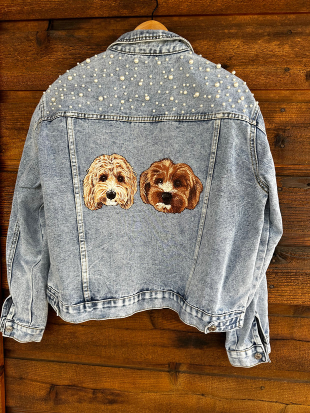 The Ultimate Custom Large Pet Portrait Embroidered Patch Denim Jacket