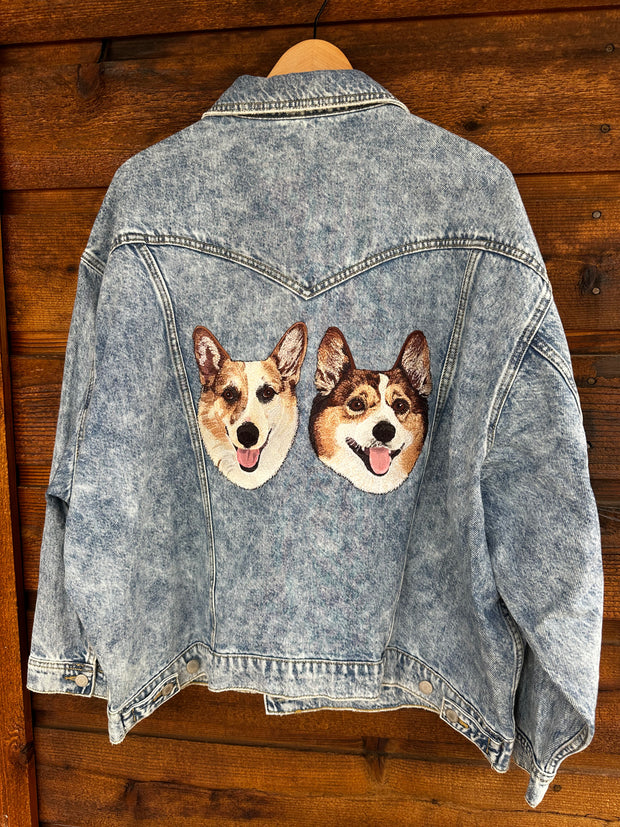 The Ultimate Custom Large Pet Portrait Embroidered Patch Denim Jacket
