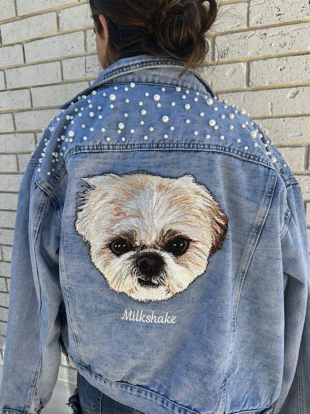The Ultimate Custom Large Pet Portrait Embroidered Patch Denim Jacket