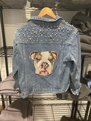 The Ultimate Custom Large Pet Portrait Embroidered Patch Denim Jacket With Pearls