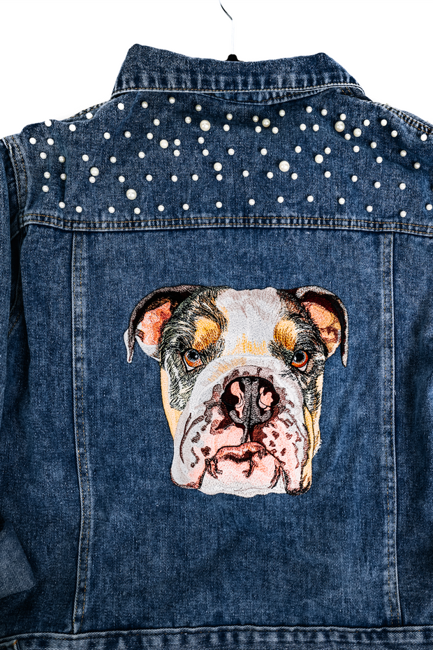 The Ultimate Custom Large Pet Portrait Embroidered Patch Denim Jacket