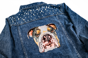 The Ultimate Custom Large Pet Portrait Embroidered Patch Denim Jacket With Pearls