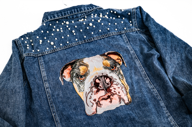 The Ultimate Custom Large Pet Portrait Embroidered Patch Denim Jacket